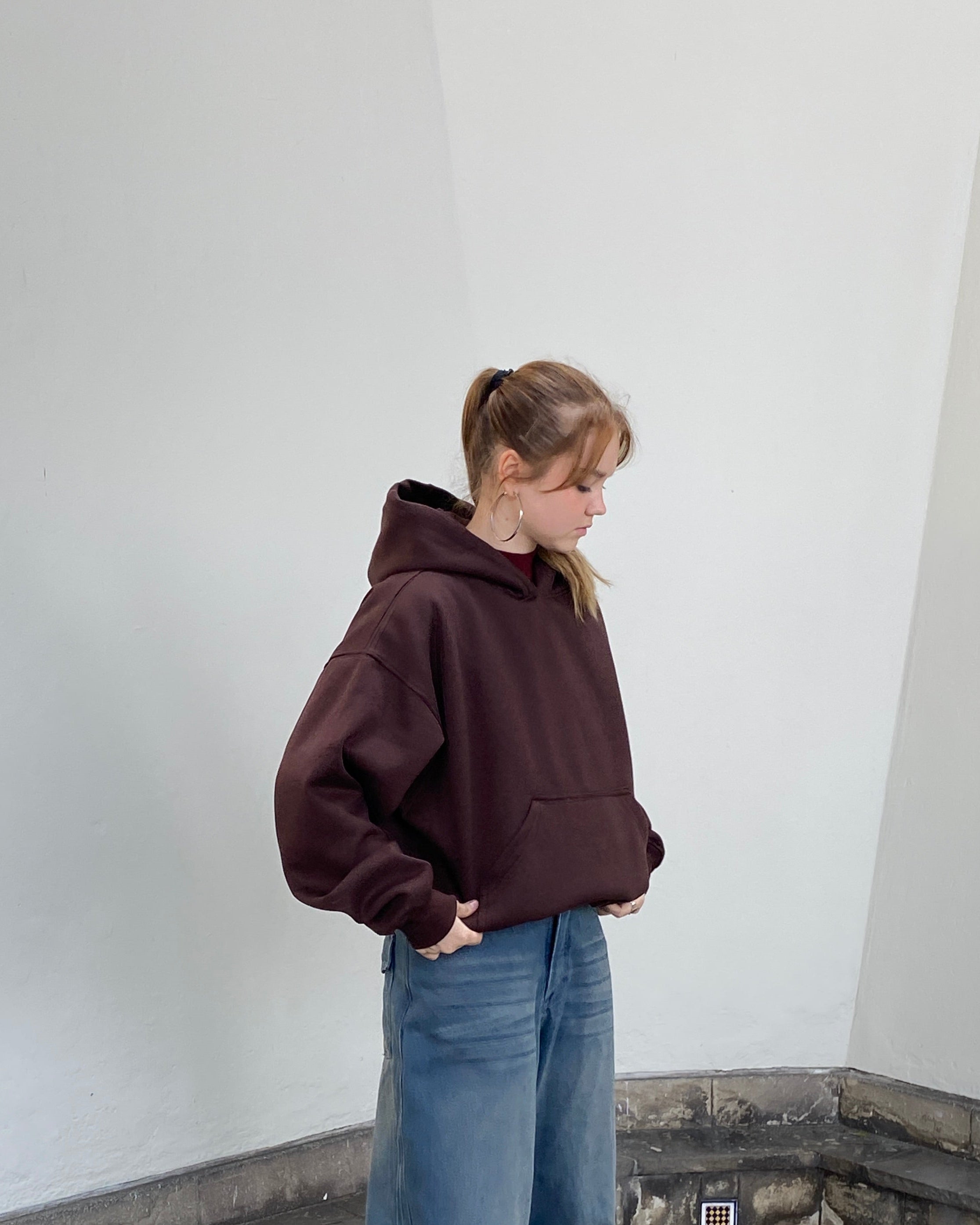 Hoodie boxy brown basic