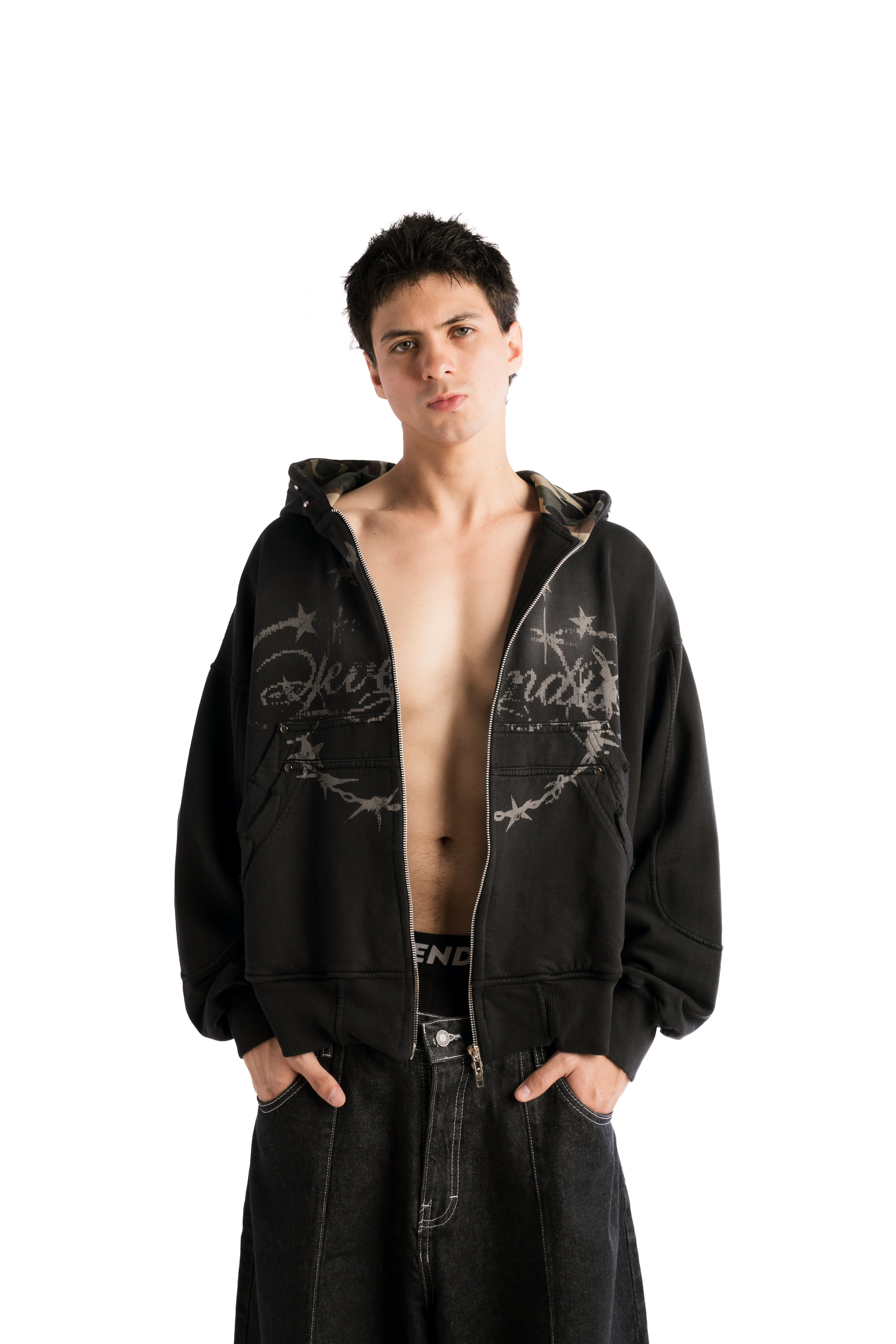 Double zipper WASHED CAMO