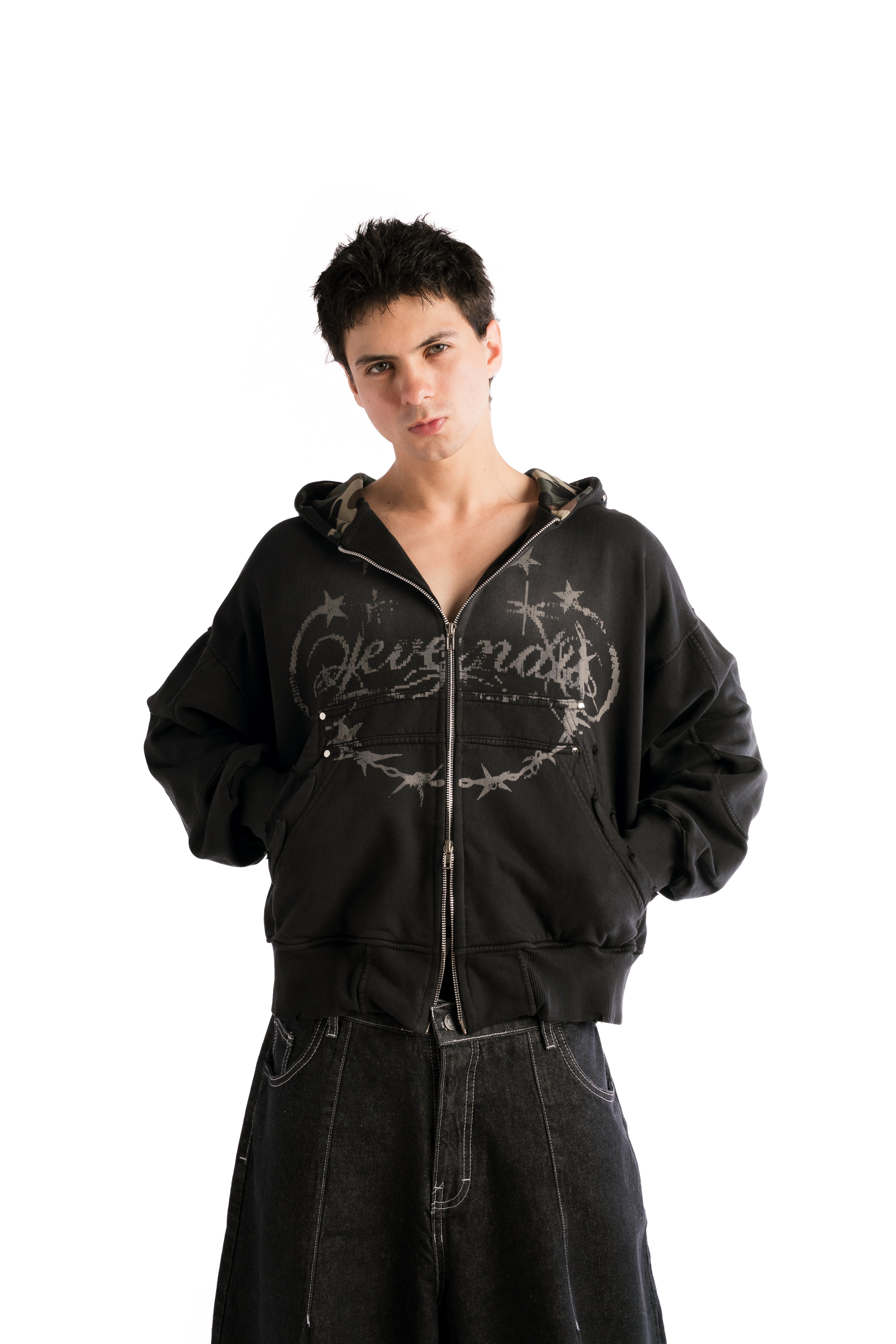 Double zipper WASHED CAMO